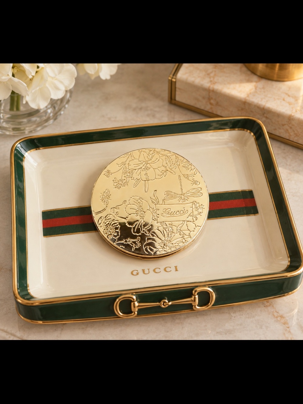 Gucci Flora Compact Mirror in Gold Finish ~ New in Box